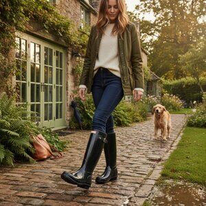 Hunter Tall High Gloss Black All Weather Rain Boot Size 6